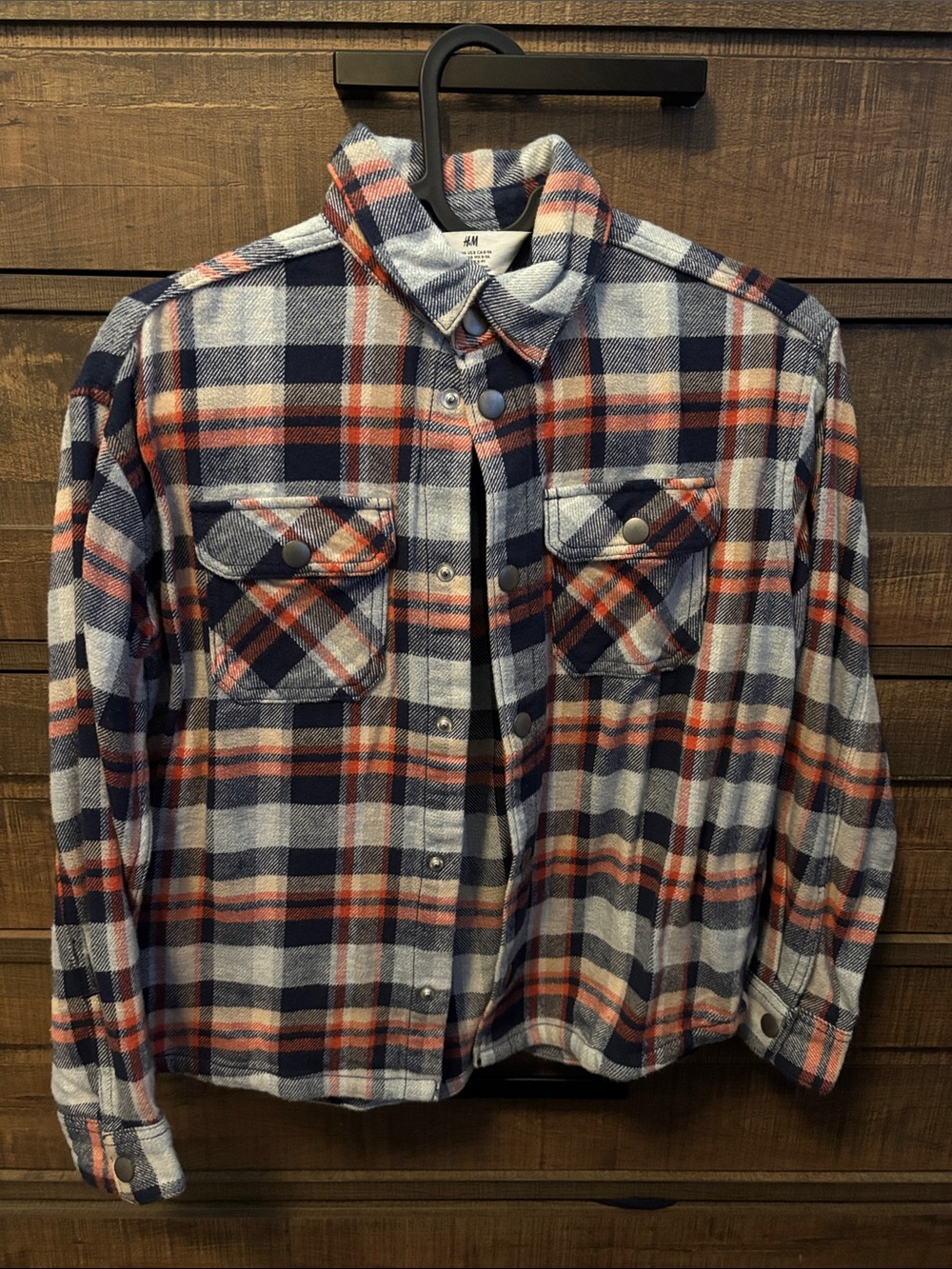 H&M Men's Navy, White and Red Plaid Button-Down Shirt